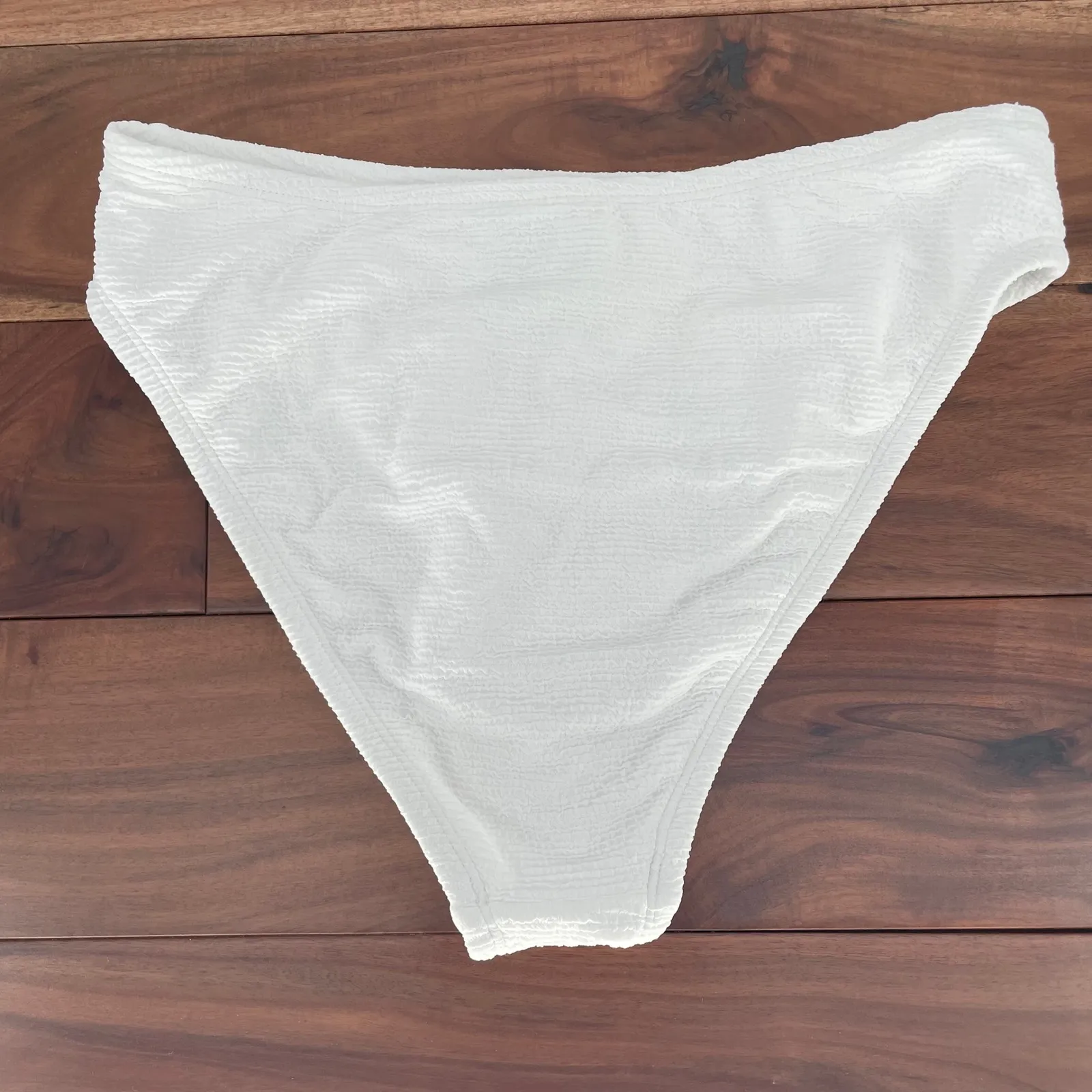 Lulus White Textured High Waisted Bikini Bottoms Style LU1599P Size L - Image 4