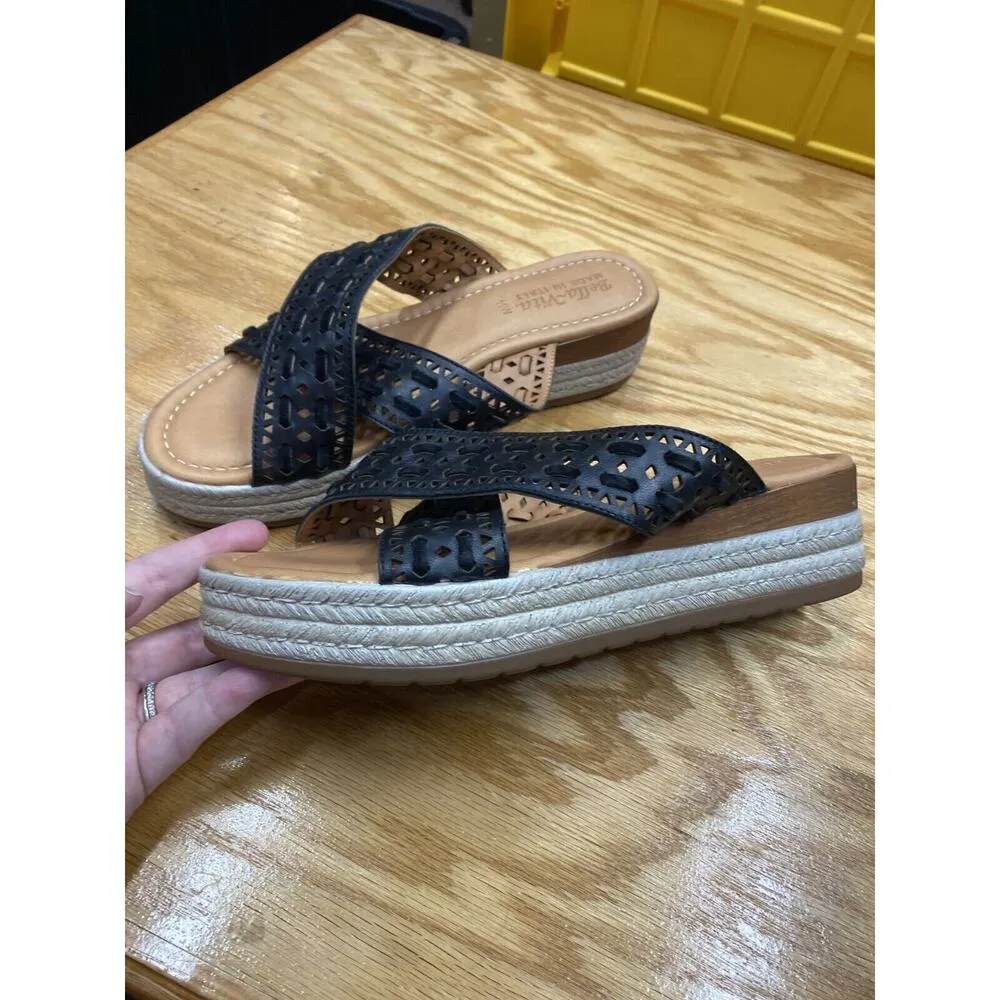 Bella Vita Exa-Italy Platform Sandals Women's 11 W Black Leather Slip-On S62 - Image 3