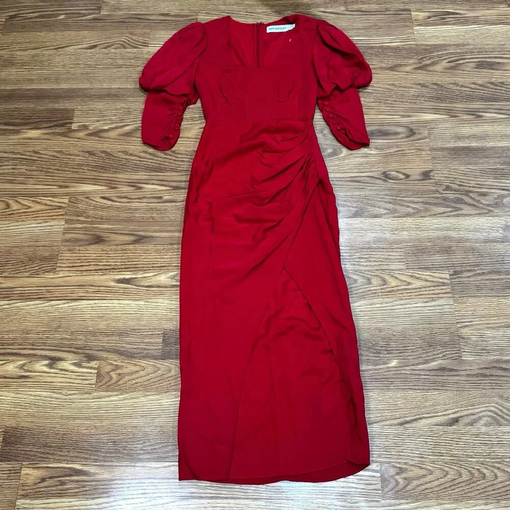 SELF-PORTRAIT Red Ruched GATHERED STRETCH-CREPE MIDI PARTY DRESS US 0 - Image 13