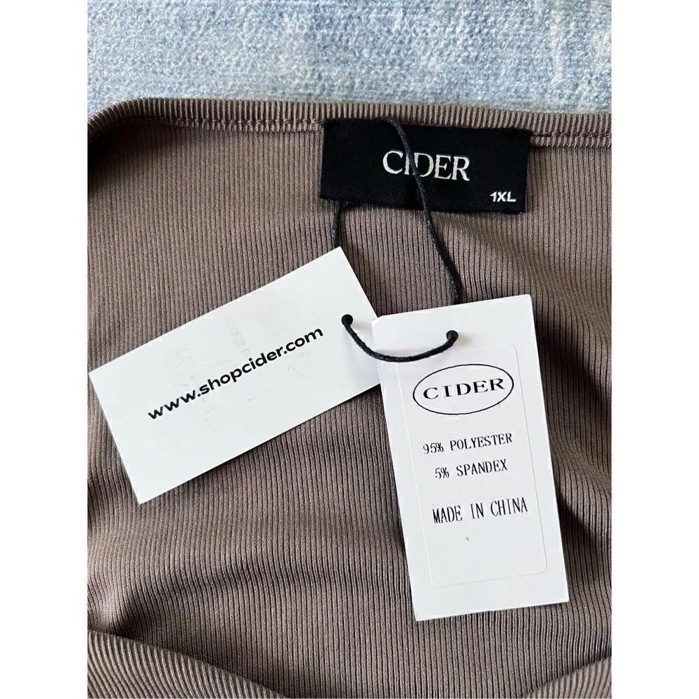 NWT! Cider Brown Ribbed Knit Ruched Side Long Sleeve Dress 1XL - Image 3