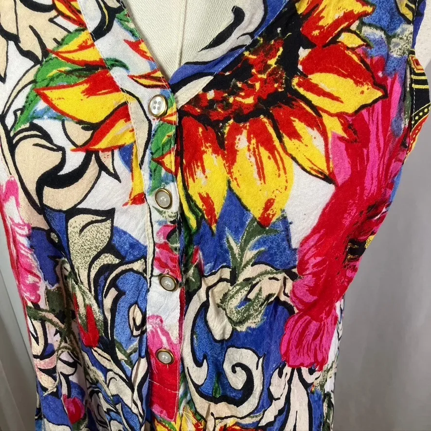 Seven Islands New York Women's Sleeveless Floral Print Button Front Midi Dress L Blue Size L - Image 2