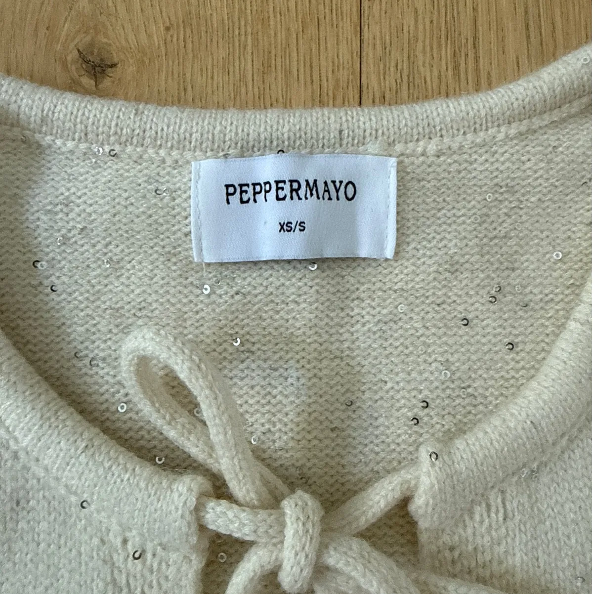 Peppermayo Knit Top & Shorts Set Sequins Ownley Size XS Cream Silver - Image 5