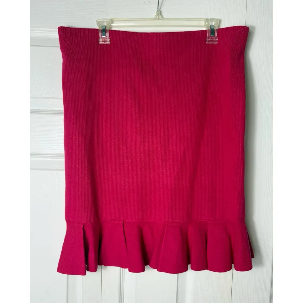 Express Magenta Sweater Knit Ruffle Hem Skirt Womens XL Pencil Midi Stretch - Image 5