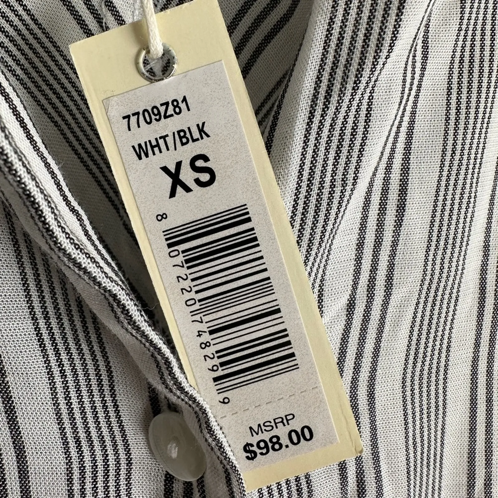 NEW Max Studio Black White Stripe Long Button Up Shirt Roll Tab Sleeve Preppy - Image 2