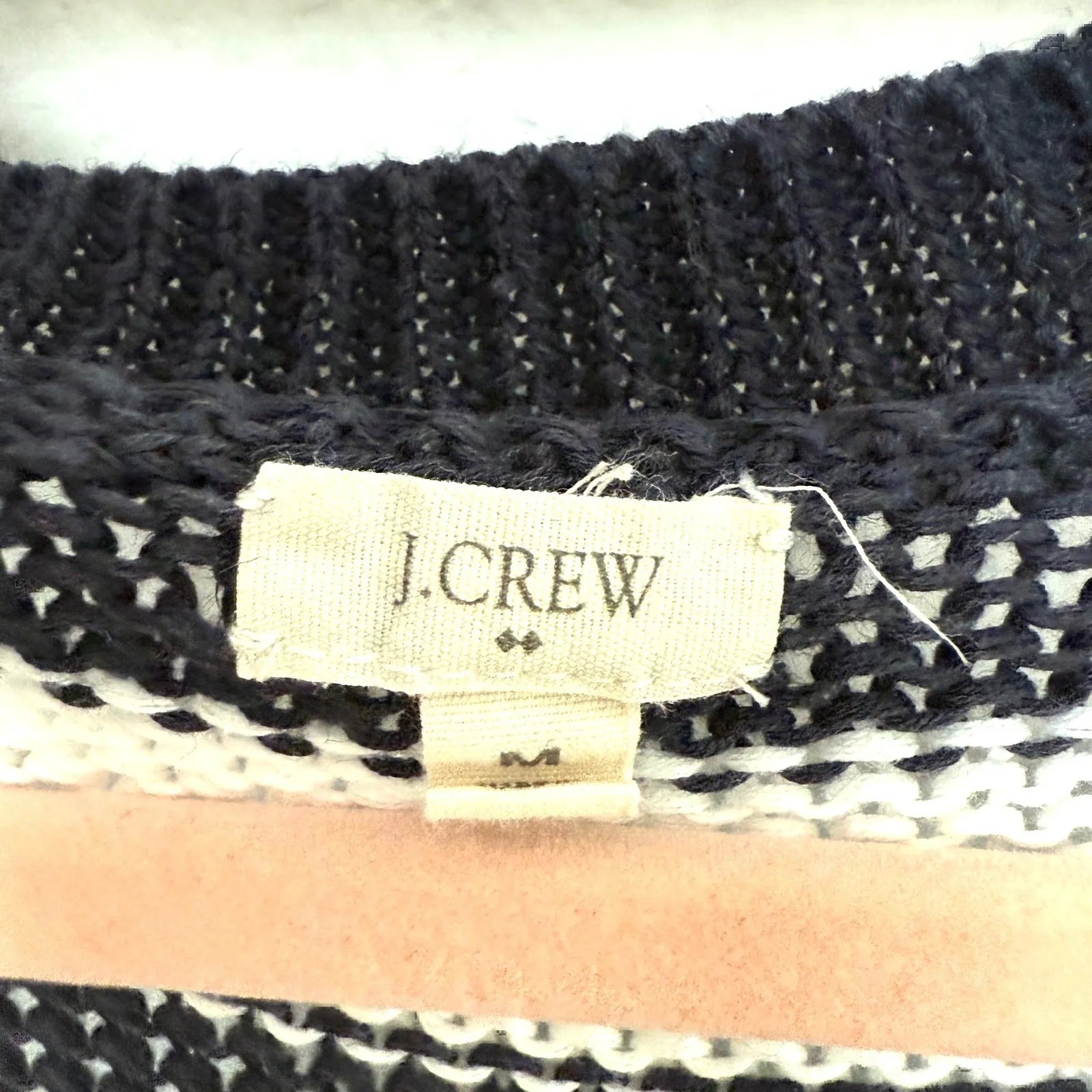 J. Crew Womens Sweater Size M Navy White Striped Linen Blend Coastal Preppy Chic Blue Size M - Image 5