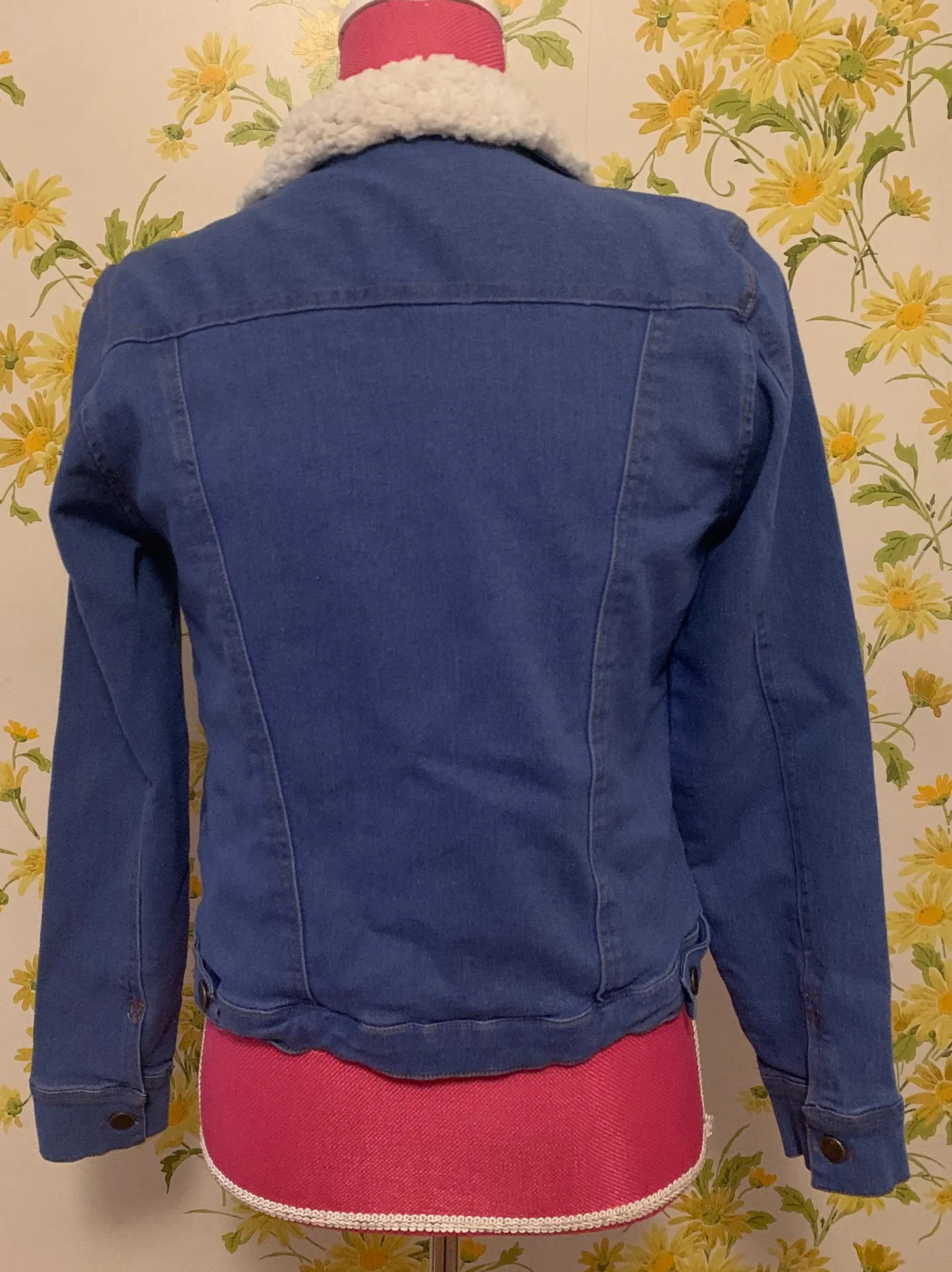 Sherpa Lined Denim Jacket Size S Blue - Image 3