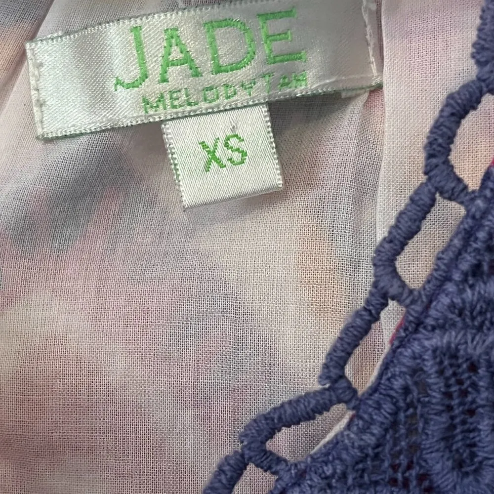 Jade Melody Tam boho geometric print lace bright keyhole 100% cotton size XS Purple - Image 7