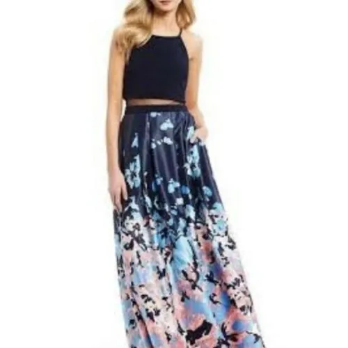 Betsy & Adam Printed Popover Dress With Illusion Mesh Waist Size 12 EUC - Image 3