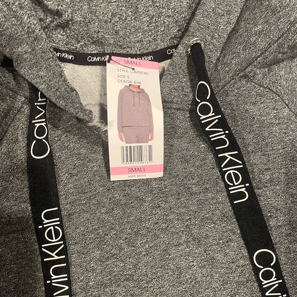Calvin Klein  PERFORMANCE PULL OVER CROPPED HOODIE GRAY WOMENS SIZE SMALL - Image 3