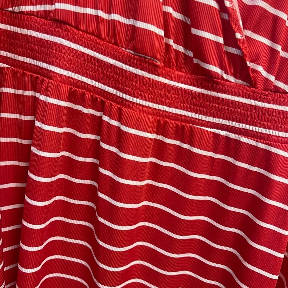 LuLaRoe Jody  Long Sleeve Peasant Dress Red And White Stripe Size 2XL NWT - Image 3
