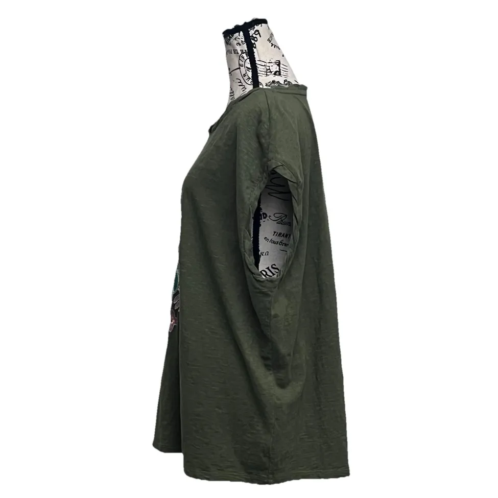 Talbots Green Embroidered Blouse 3X Beach Coastal Preppy Lagenlook Boho Hippie - Image 3