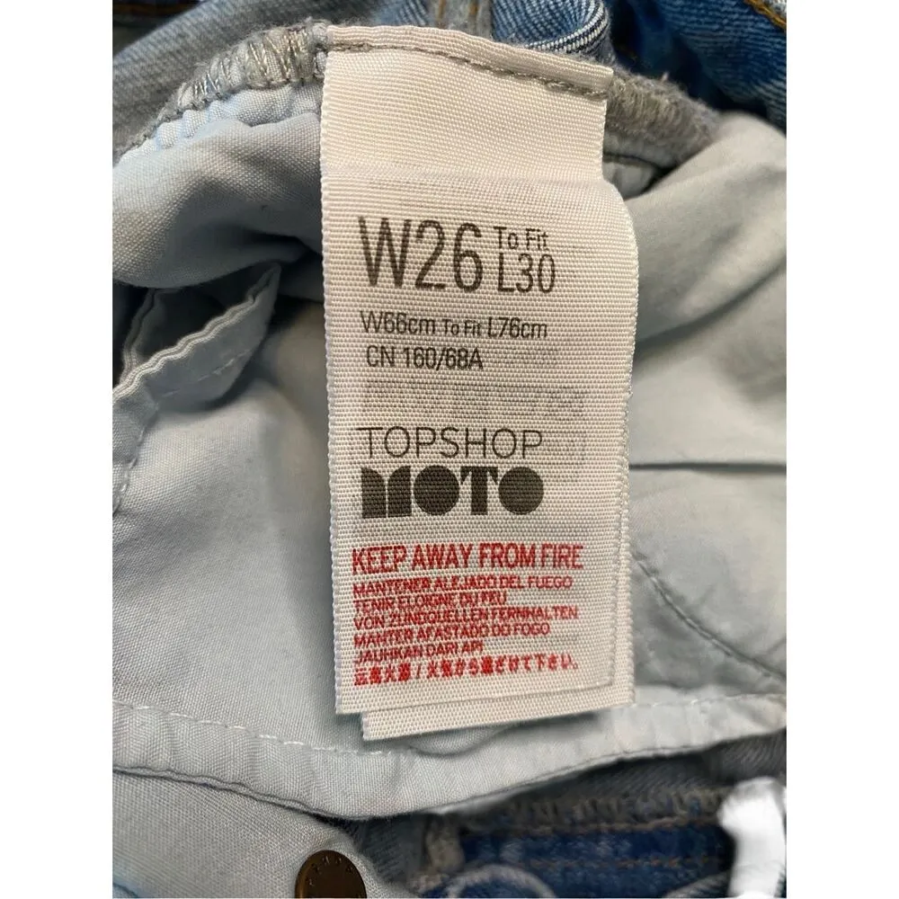 TopShop Moto Fringe Capri Jeans W26 Medium Wash Crop Denim Boho Bohemian Frayed - Image 4