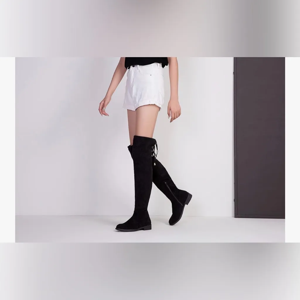 NEW Vepose 998 Vegan Suede Over The Knee High l Flat Heel Thigh High Boots 10 Black - Image 8