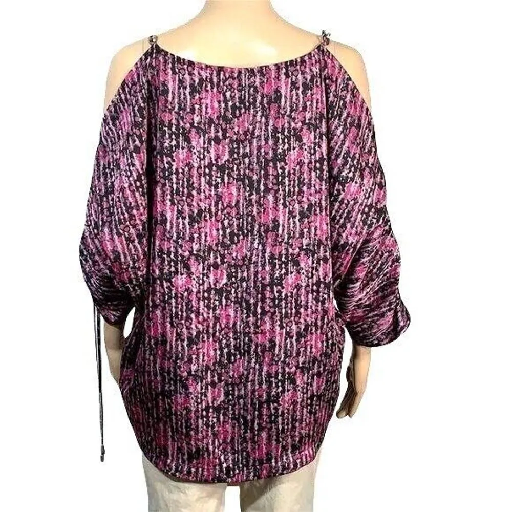 Michael Kors Womens Blouse Top Shirt Chain Cold Shoulder Cinch Sleeve Large - Image 4