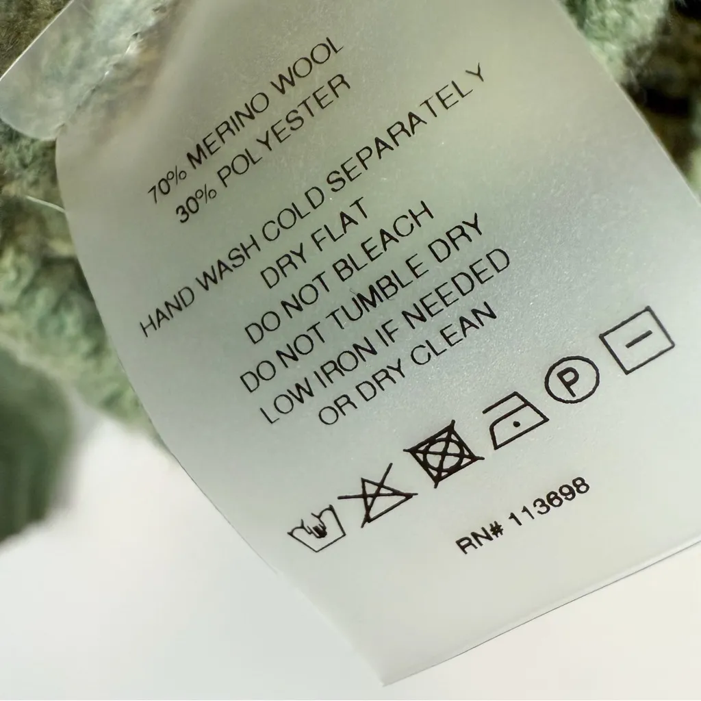 Margaret O’Leary Green Merino Wool Mock Neck Cable Knit Cropped Sweater Small - Image 7