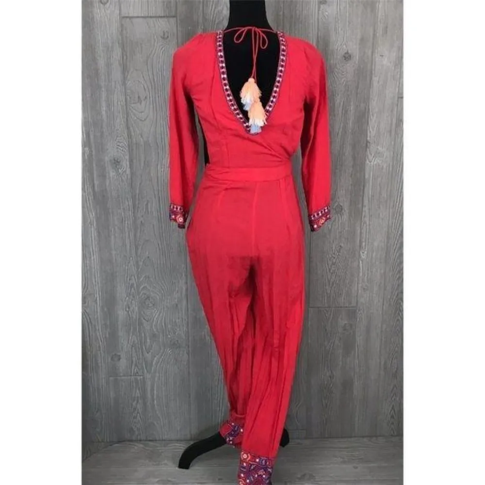 Kas New York embroidered jumper romper outfit with tassel detail low cut small Pink - Image 3