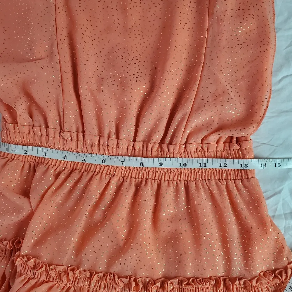 MISA LOS ANGELES small (S) coral peach gold foild confetti ruffles mini dress - Image 15