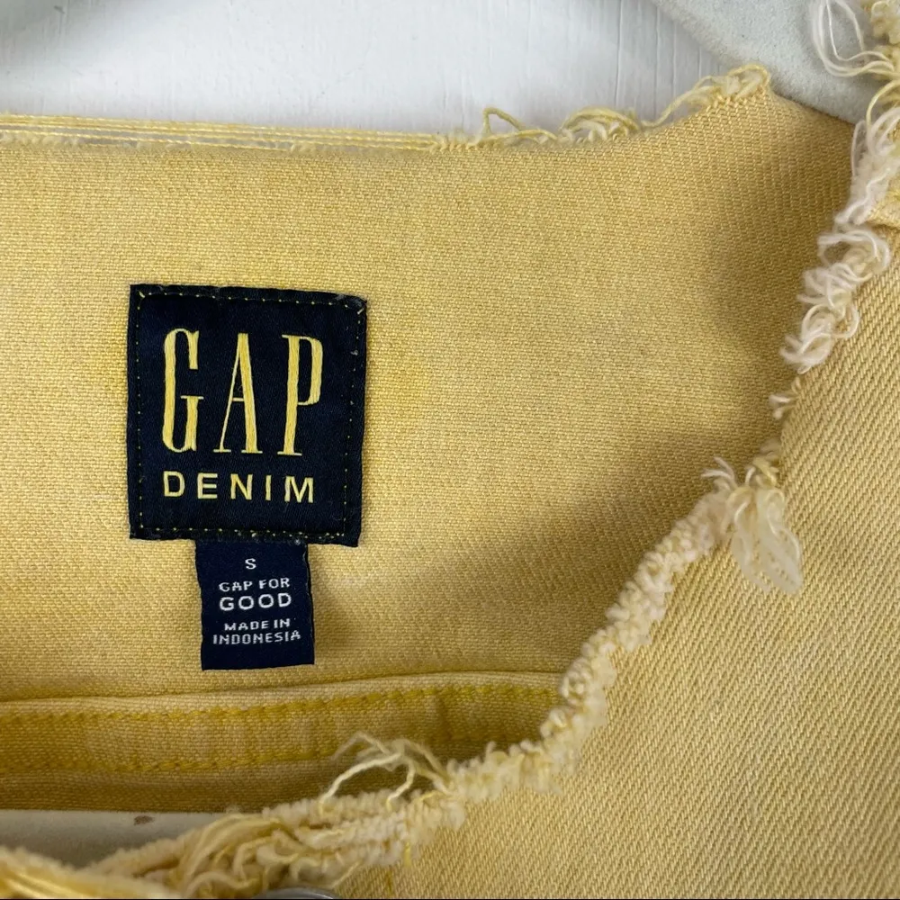 GAP Yellow Denim Jacket Raw Hem Distressed Sz Small Boho Western - Image 5
