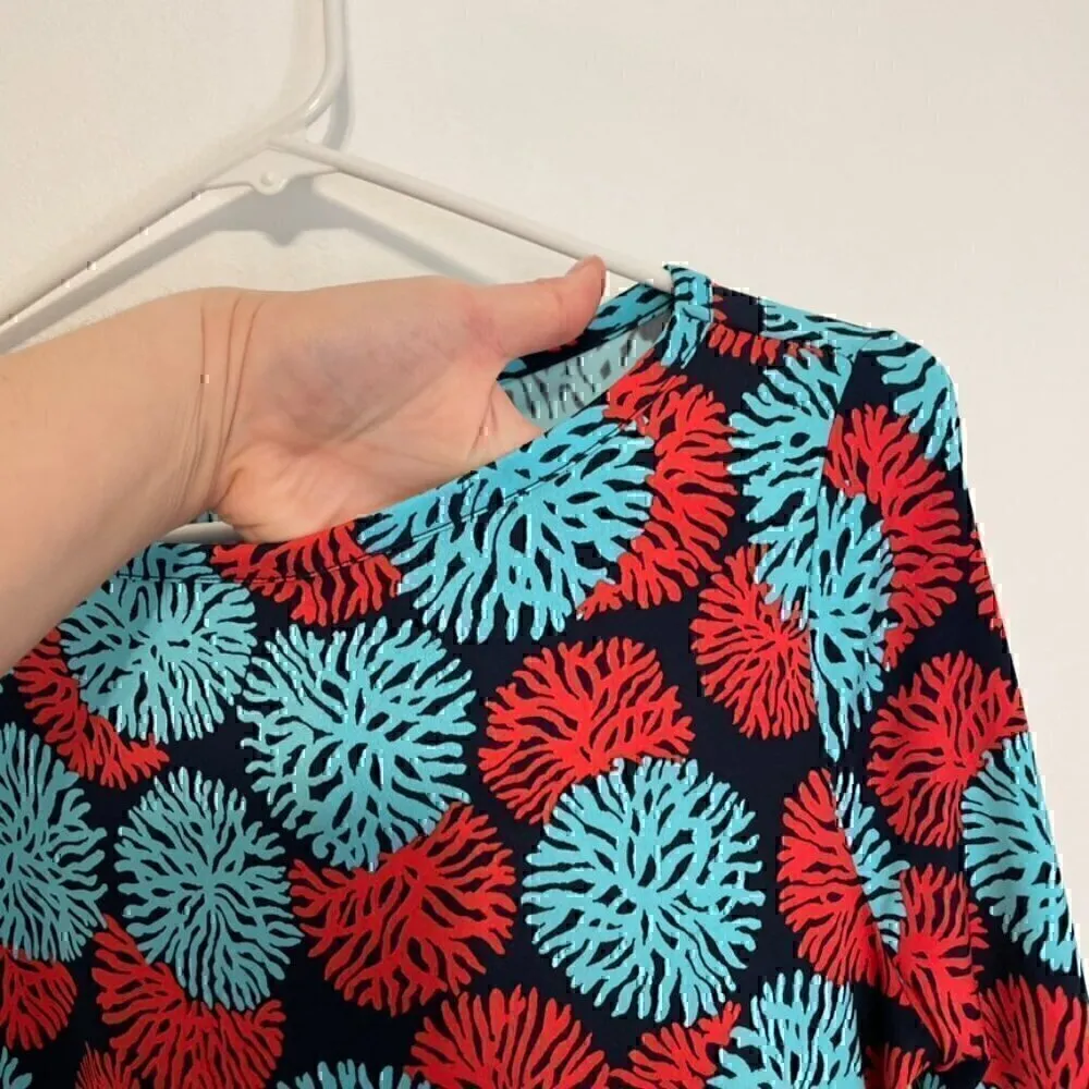 MICHAEL MICHAEL KORS MK McKenna Dress Blue Red Sea Coral Geo Preppy Long Sleeve - Image 6