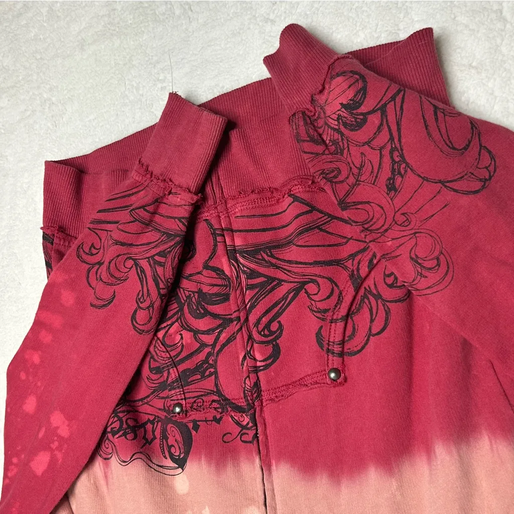 Key Closet Hoodie Dipped Tie Dye Full Zip Hooded Sweater Studded Y2K Grunge 2003 Pink Size M - Image 5