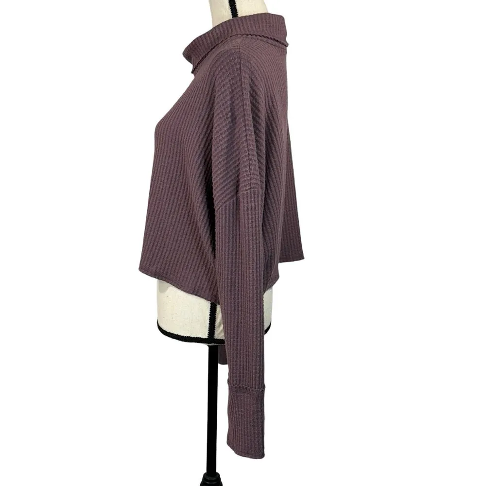 Wild Fable XX-Large Crop Top Waffle Knit Long Sleeve Cowl Neck Stretch Purple - Image 5