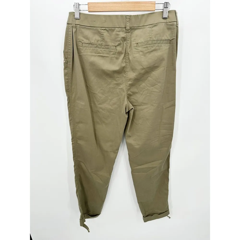 Chico's Pants Women 0.5 Ankle Small Green Button Cuff Casual Cotton Blend - Image 2