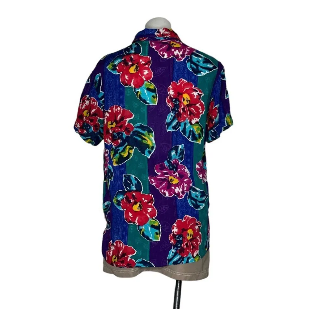 VINTAGE Partners By Mervyns Floral Button Up Rayon Shirt 80s 90s Size Medium USA - Image 2