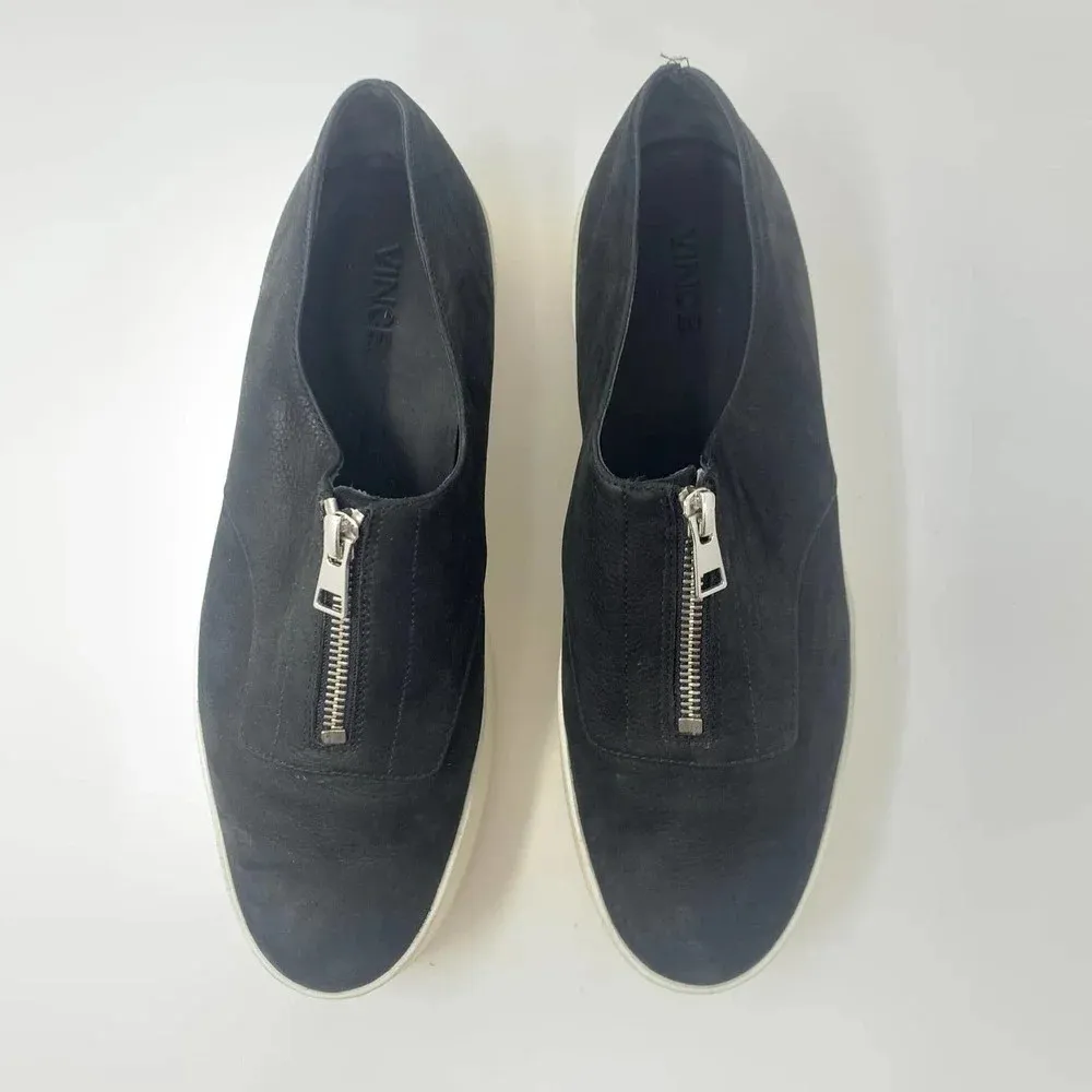 VINCE‎ Warner Zip Suede Platform Sneakers in Black - Image 3