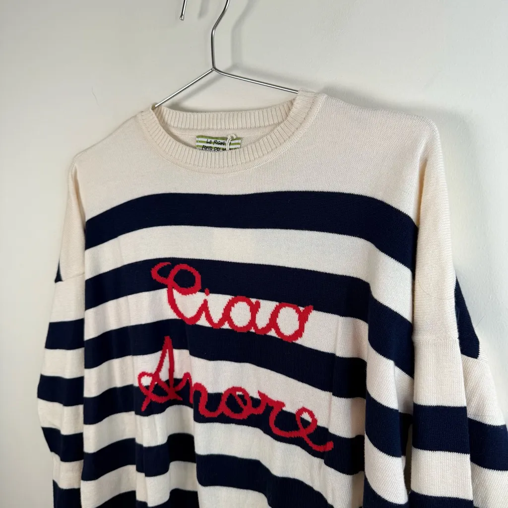 Le Righe di Forte dei Marmi Striped Ciao Amore Cotton Sweater White Size M - Image 4