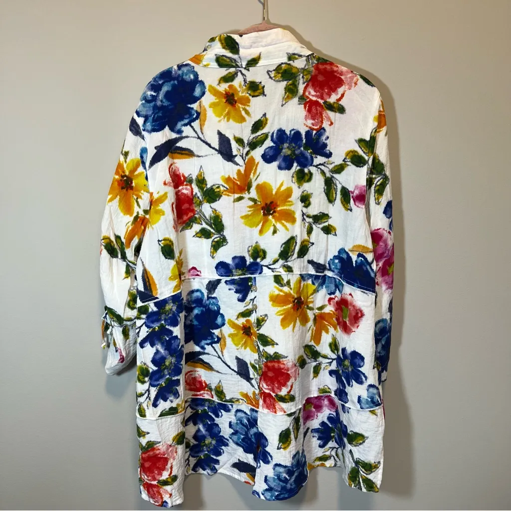 John Mark Floral Button Front Top White Multicolor XL - Image 10