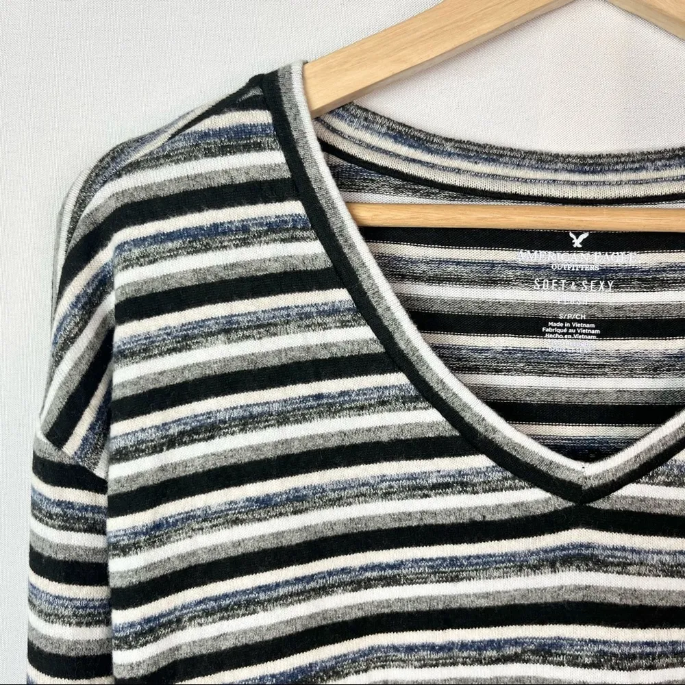 American Eagle AEO Soft & Sexy Plush Blue & Black Stripe Long Sleeve T-Shirt S - Image 41