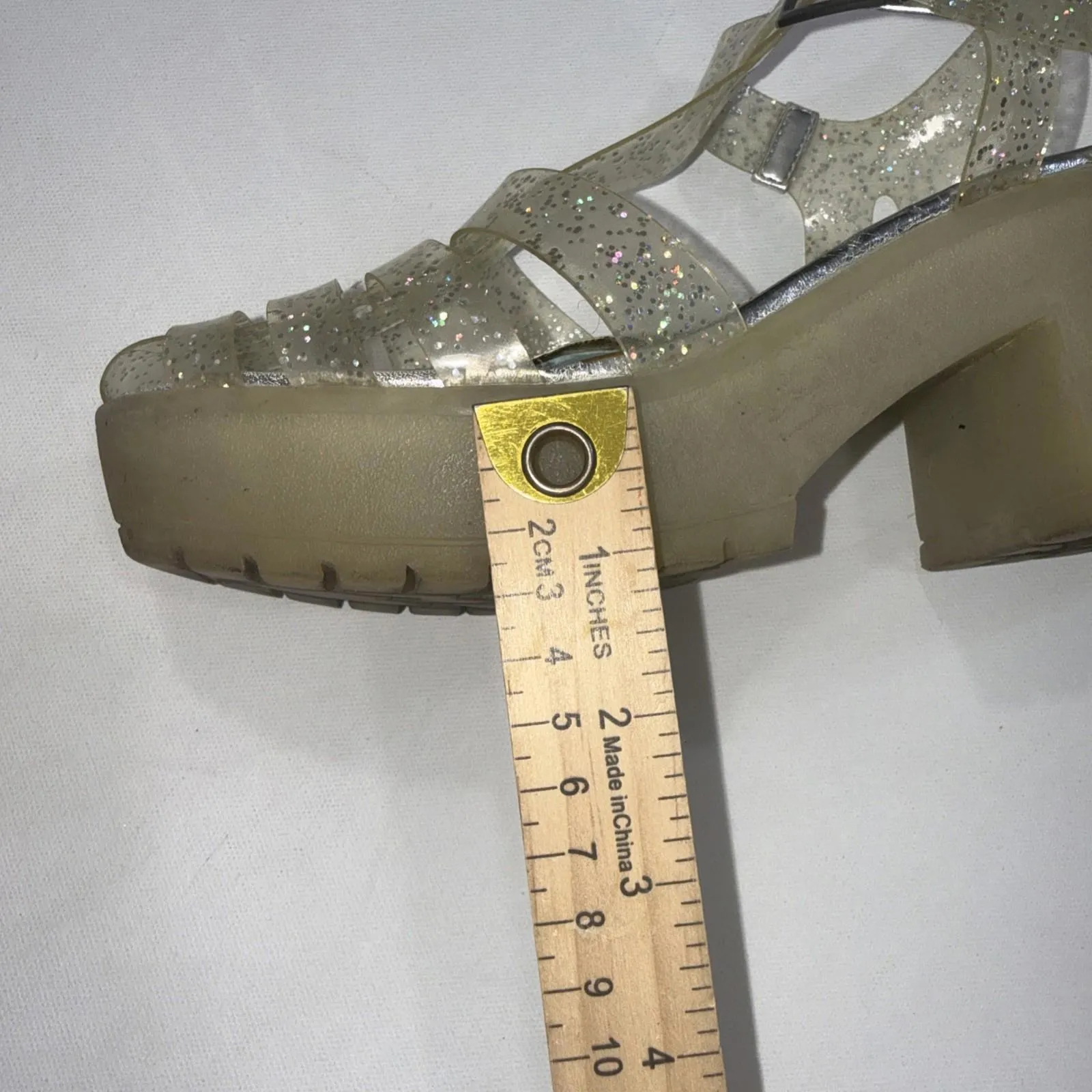 Asos Chunky Y2K 90s Clear Silver Glitter Platform Jelly Heel Clogs Sandals 7 - Image 13