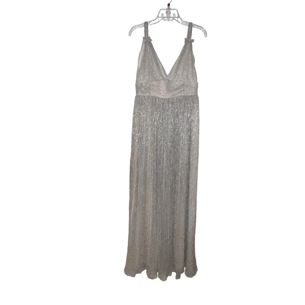 LINI KATHERINE DRESS CHAMPAGNE GLITTER MAXI FORMAL GOWN SLEEVELESS V NECK MEDIUM - Image 2