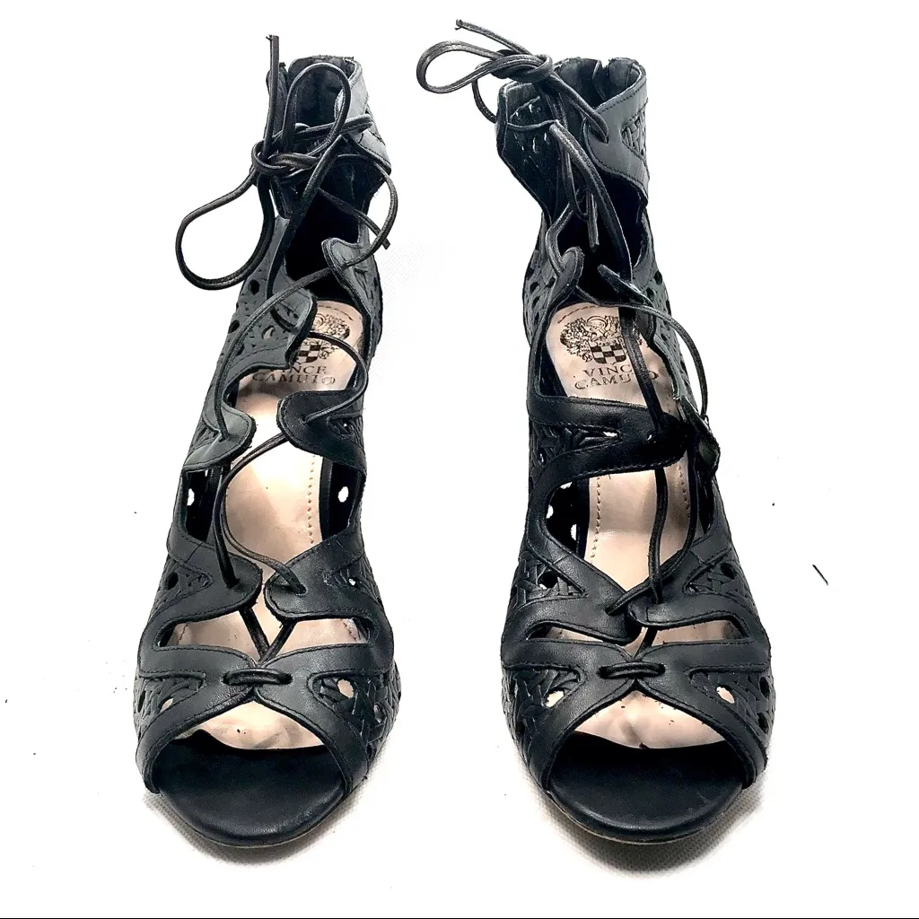 VINCE CAMUTO BLACK "JILLIE" LACE UP STRAPPY STILETTO HEELS (10) - Image 8
