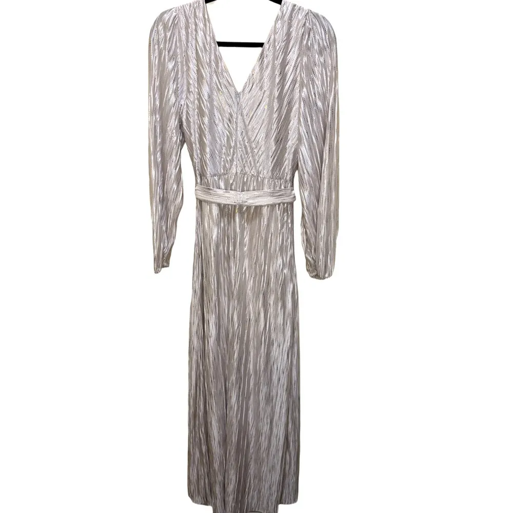 Guess Womens Metallic Faux Wrap Hi-Low Maxi Dress Champaign Color Size 10 - Image 7