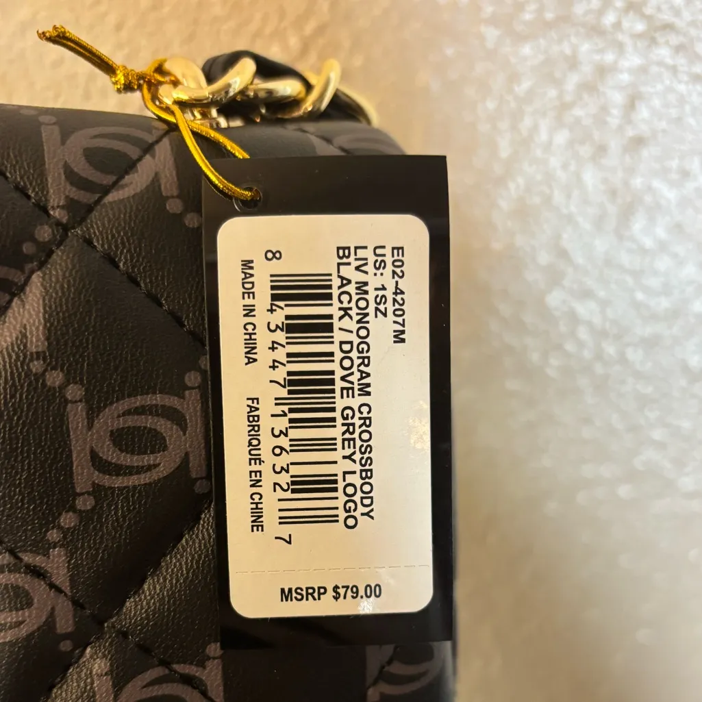 Bebe Women’s Liv Monogram Small Crossbody Bag Black w Dark Black Logo NWT - Image 3