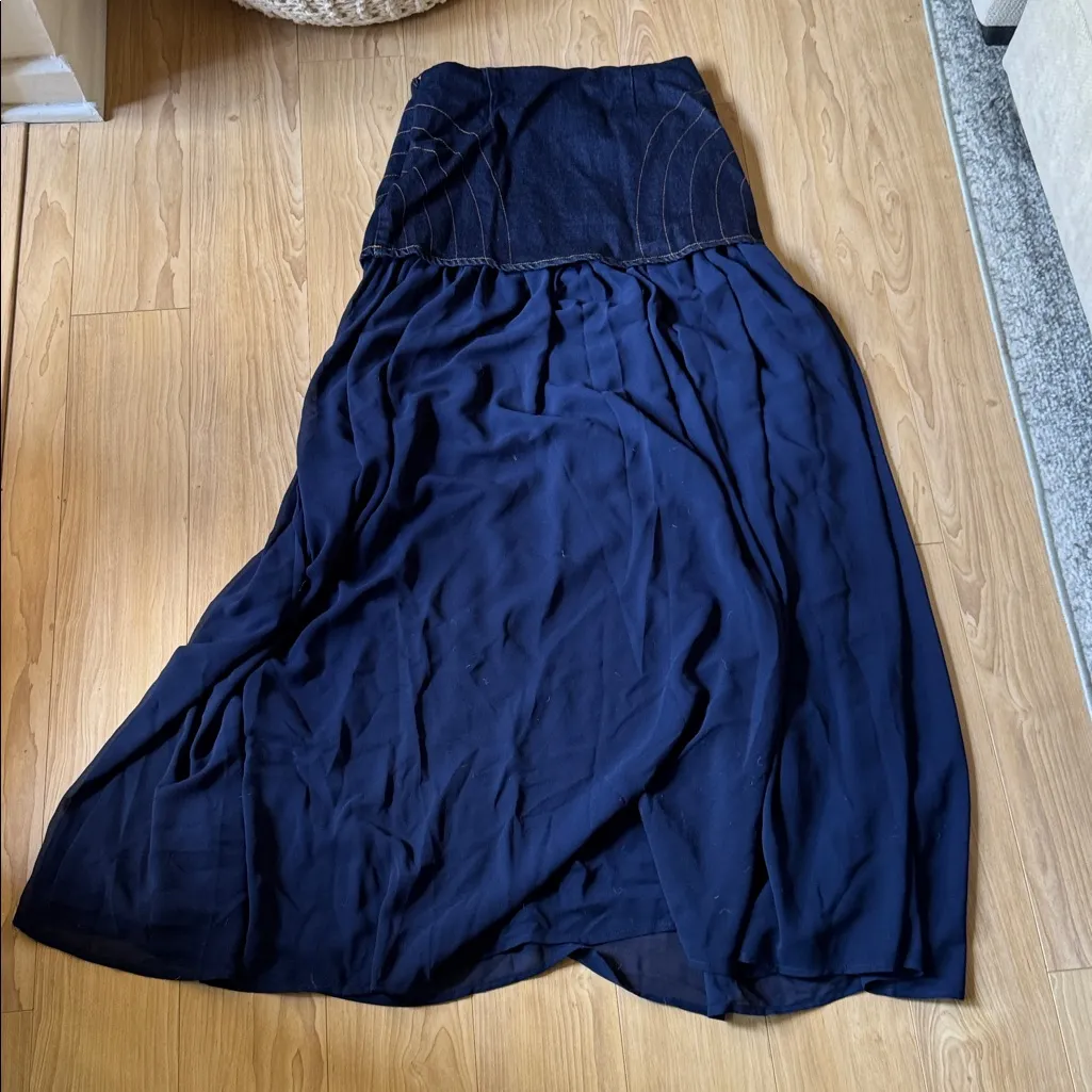 NWT MESHK TULLY CHIFFON DENIM MAXI SKIRT - Image 6