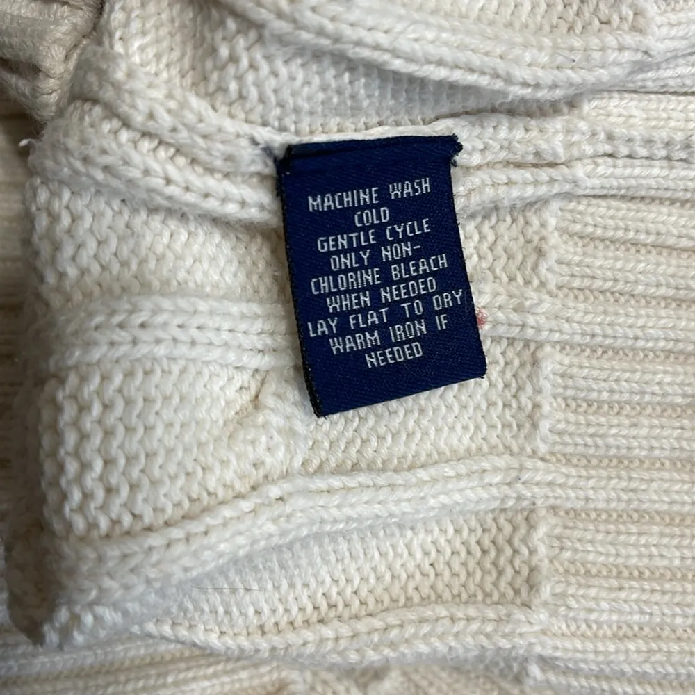 Chaps Ivory V-Neck Cotton Cable Knit Sweater Size M - Image 4