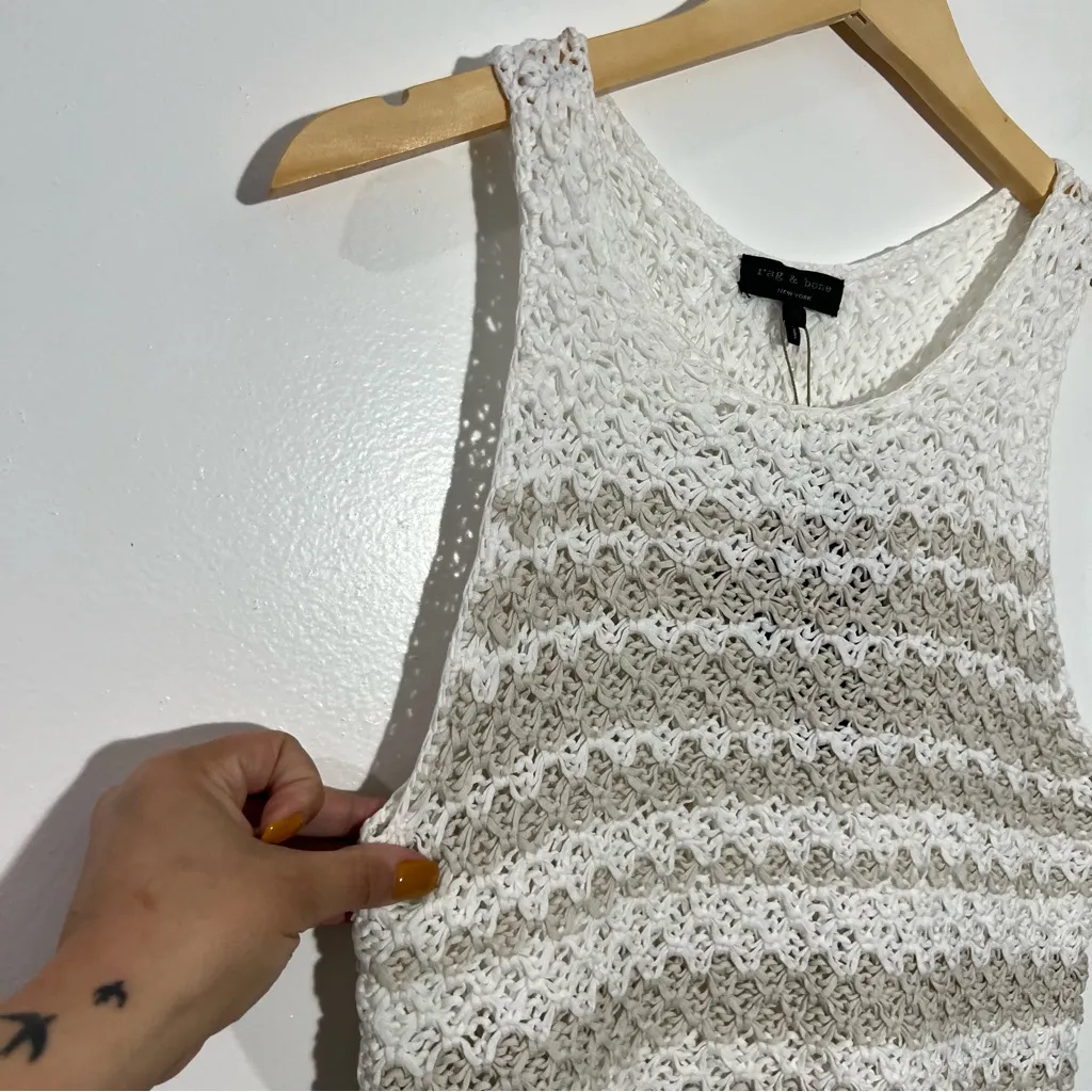 Rag &‎ Bone White Lizette Crochet Sleeveless Striped Tank XS - Image 8