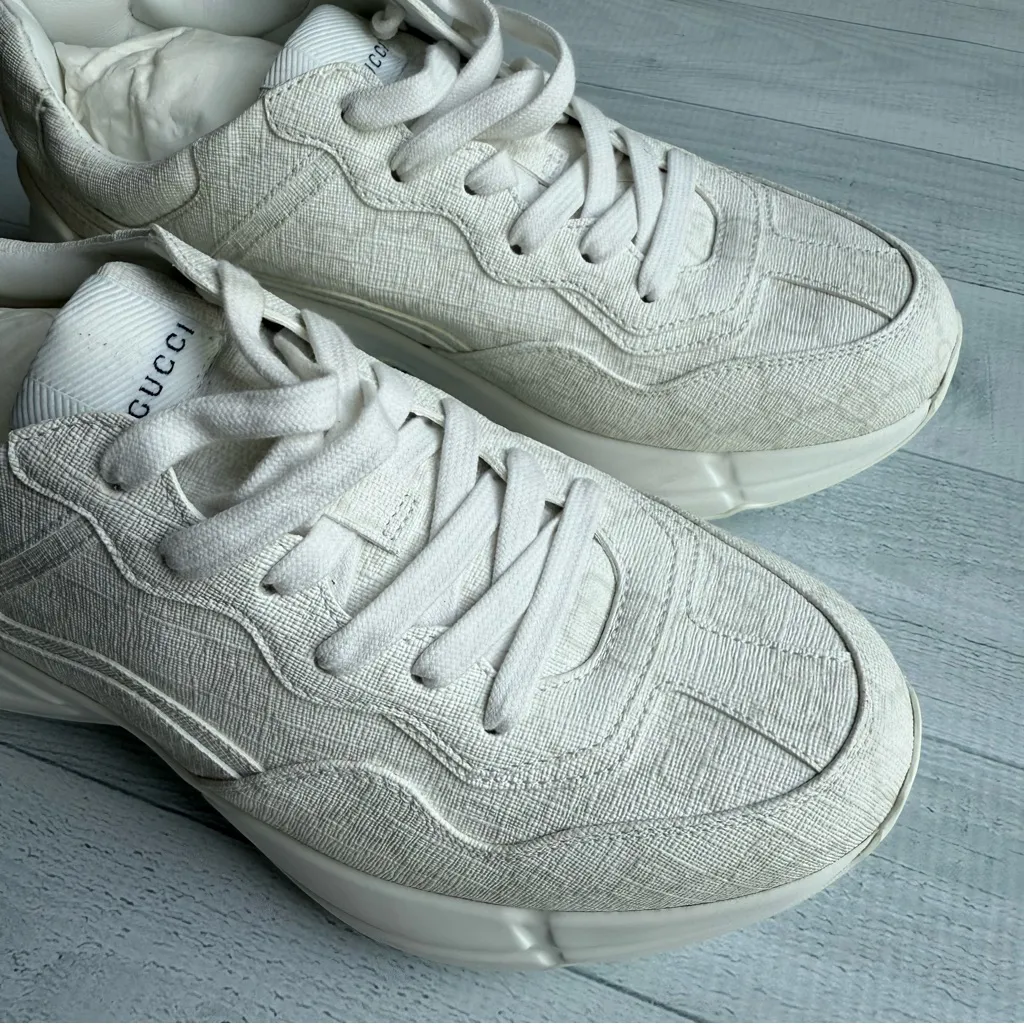 Gucci GG Supreme Monogram Women's Rhyton White Sneakers Size 8.5 - Image 9