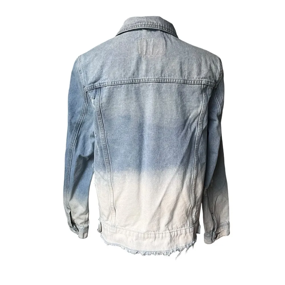 BLANK NYC Distressed Bleach Dip Dyed Ombré Denim Jacket, Sz L - Image 6