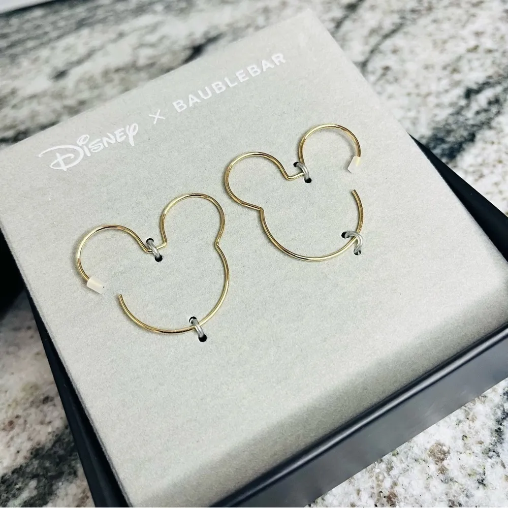 Disney x BaubleBar Mickey Mouse Outline Wire Hoop Earrings Gold | NWT - Image 2