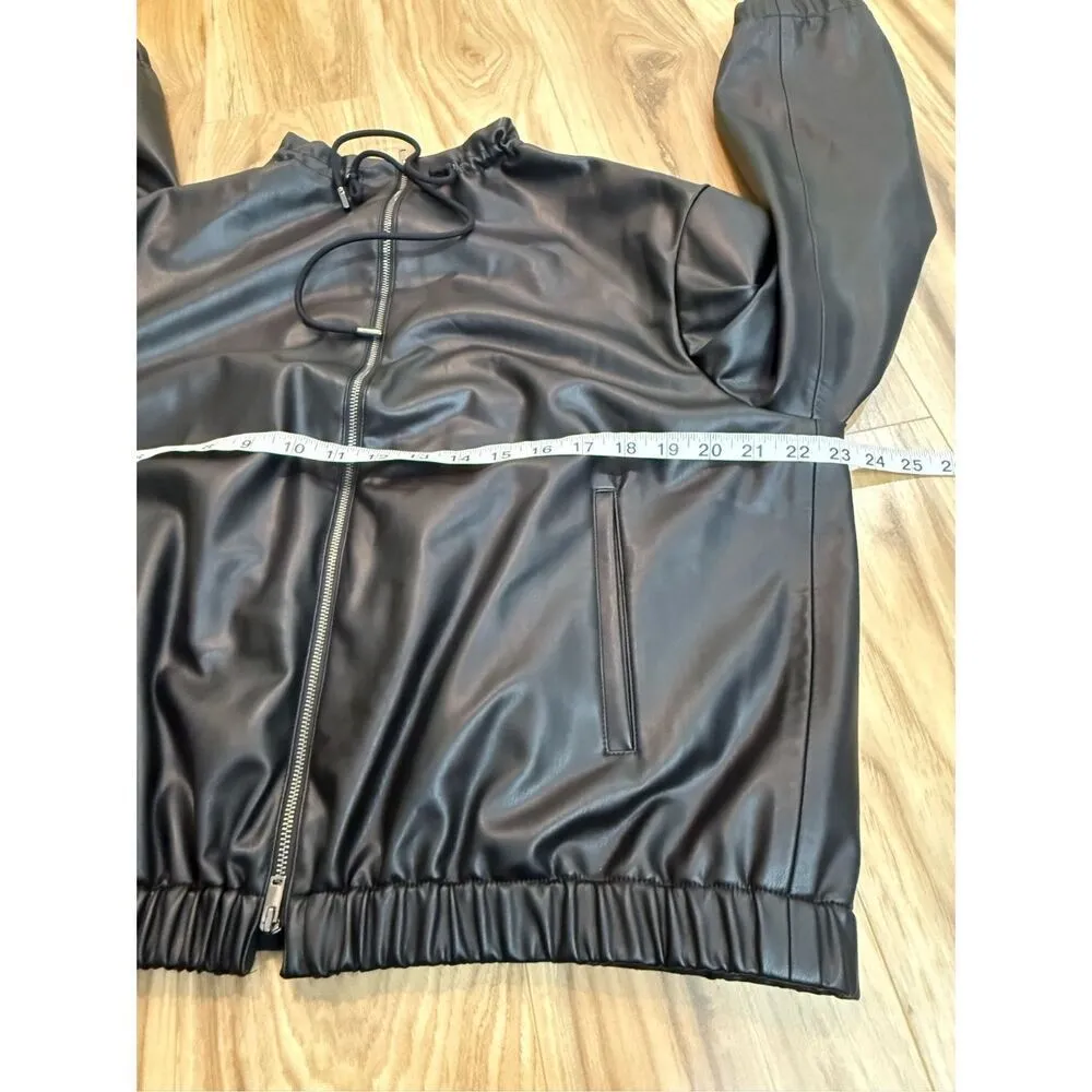 Theory Faux Leather Bomber Jacket sz L - Image 8