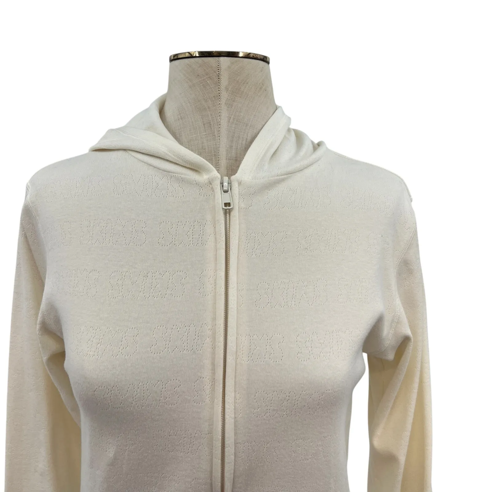 Skims Logo Pointelle Zip Up Hoodie Ivory Cream Size Small - Image 4
