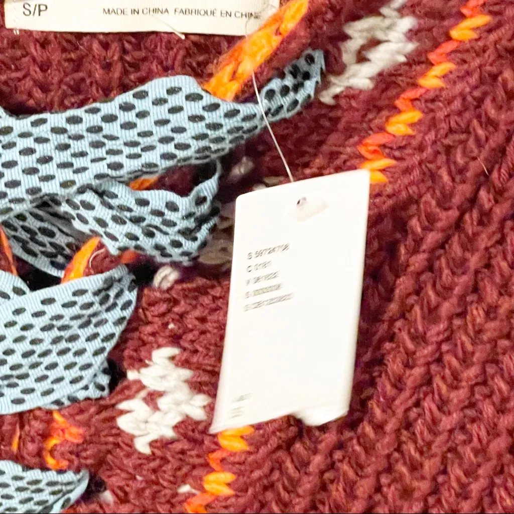 Urban Outfitters Kimchi Blue Red Printed Fair Aisle Lace Up‎ Scout Sweater NEW - Image 6