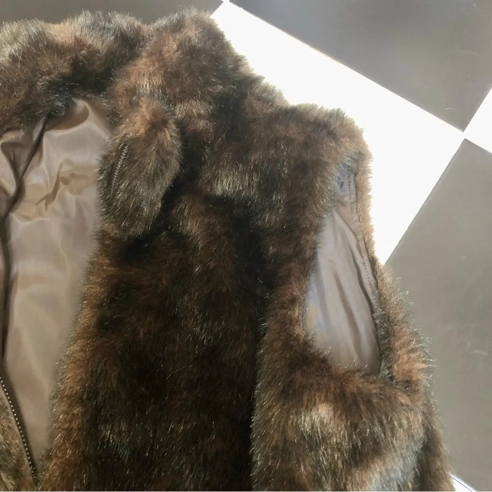 Vintage 80s 90s Giacca Faux Fur Vest Brown Black Reversible Mobwife Aesthetic XL - Image 6