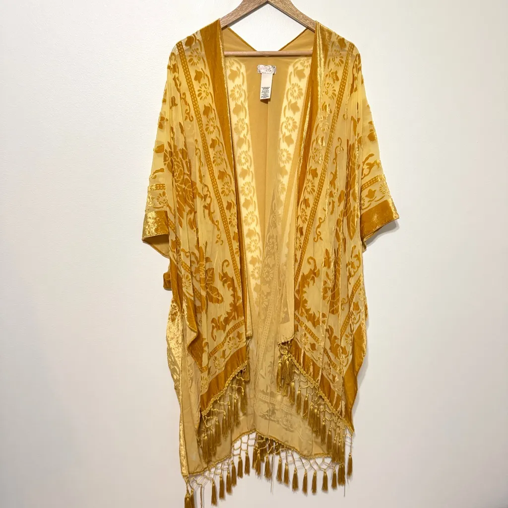 NEW Free People Night Bird Burnout Duster Kimono One Size Gold Combo Floral Boho - Image 2