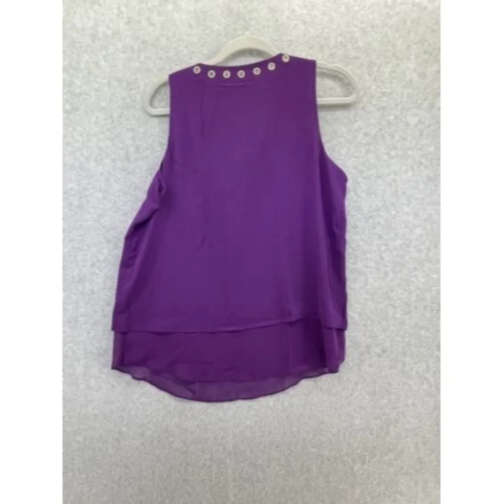 INC International Concepts Women's Blouse Solid Purple Sleeveless Lace Up 10 - Image 2