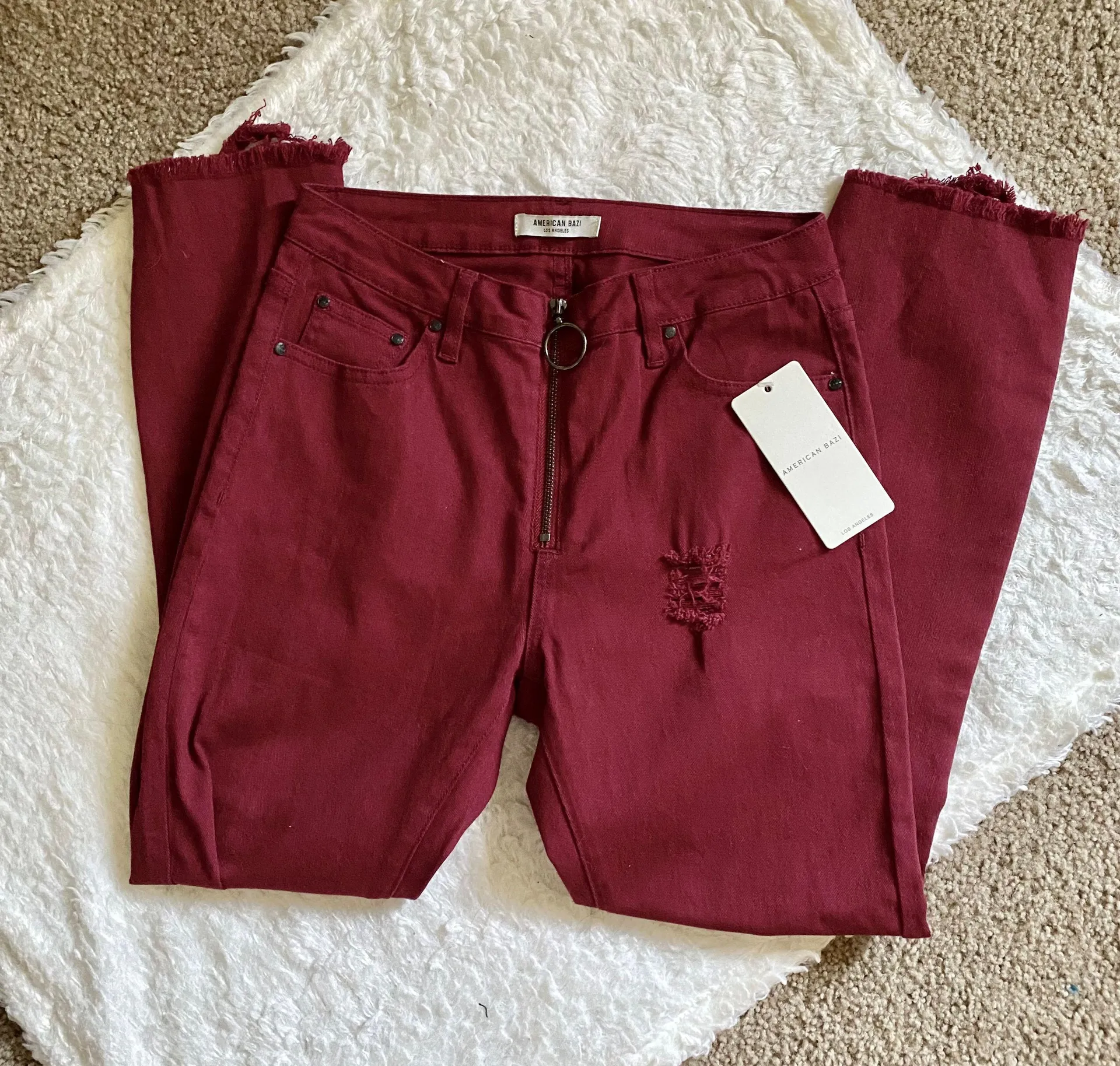 High Waist Ripped Denim Jeans Pants Red - Image 3