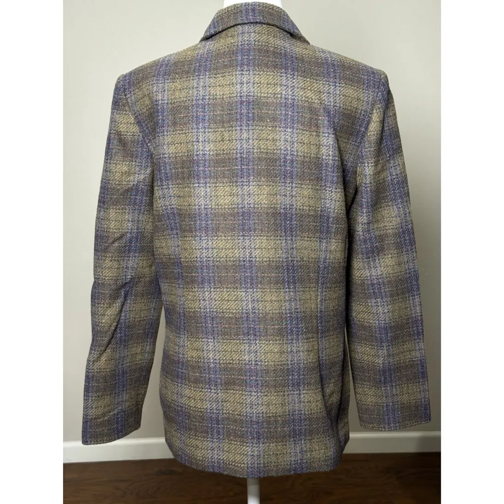 Vintage Requirements Womens 8 Wool Plaid Zip Jacket Blue Sage Tweed Tailored - Image 3